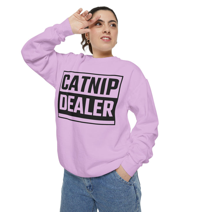 Catnip Dealer Sweatshirt Featuring a Bold and Humorous Black and White Typographic Design for Cat Lovers and Pet Owners Perfect Gift for Cat Parents Unisex Sweater for Every Season