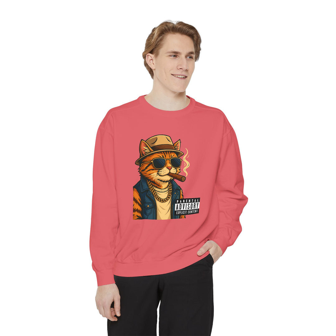 Cool Cat Vintage Sweatshirt with a Black Cat Eating Ramen in a Japanese Ukiyo-e Woodblock Art Style
