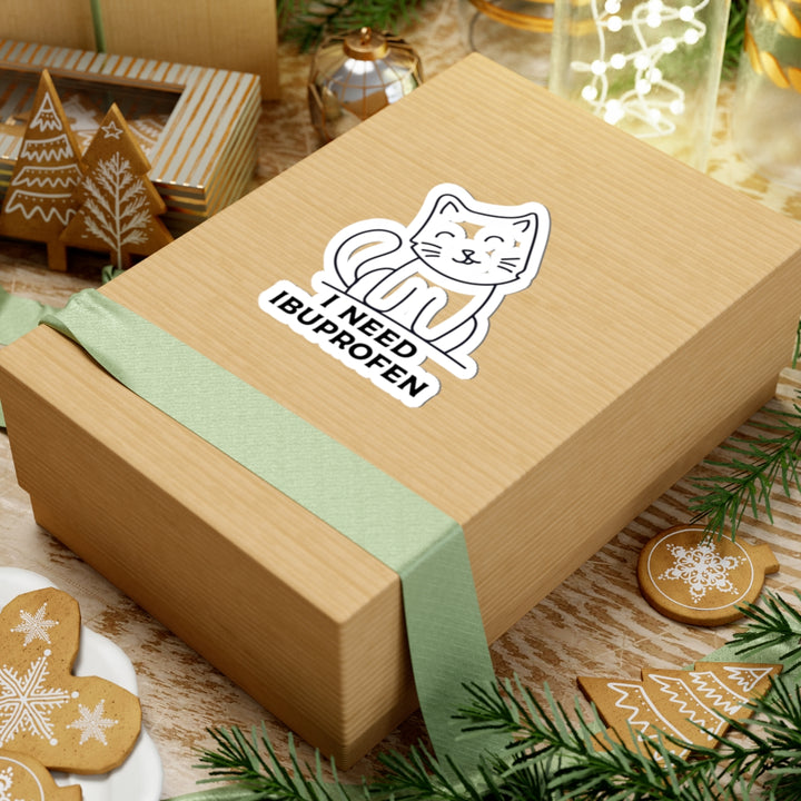 Cute Cat Ibuprofen Kiss-Cut Stickers, Fun Pet Lover Decal, Gift for Cat Owners, Laptop, Water Bottles, School Supplies