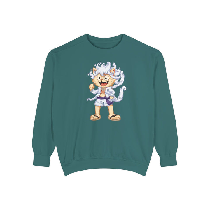 Cute Cat Character Sweatshirt Featuring a Whimsical Feline in a Cheerful Anime Inspired Pose for Fans of Unique Graphics Animal Lover Apparel Fun Fashion Casual Wear