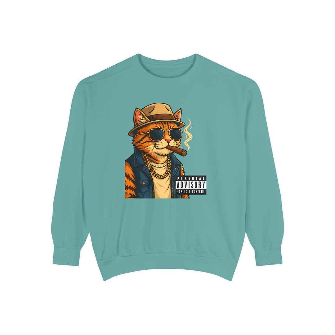 Cool Cat Vintage Sweatshirt with a Black Cat Eating Ramen in a Japanese Ukiyo-e Woodblock Art Style