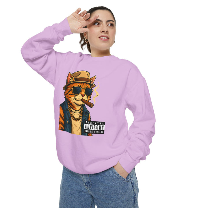 Cool Cat Vintage Sweatshirt with a Black Cat Eating Ramen in a Japanese Ukiyo-e Woodblock Art Style