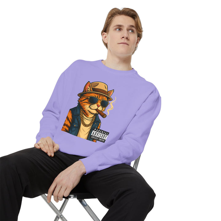 Cool Cat Vintage Sweatshirt with a Black Cat Eating Ramen in a Japanese Ukiyo-e Woodblock Art Style