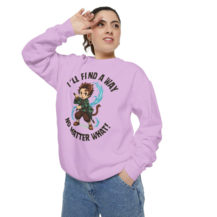 Motivational Unisex Sweatshirt with an Anime-Inspired Cat Demon Slayer and the Slogan "I'll Find a Way No Matter What Inspirational Gift Cozy Fashion Everyday Wear Unique Statement Piece