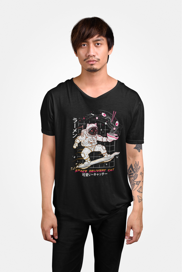 Space Delivery Cat V-Neck Tee