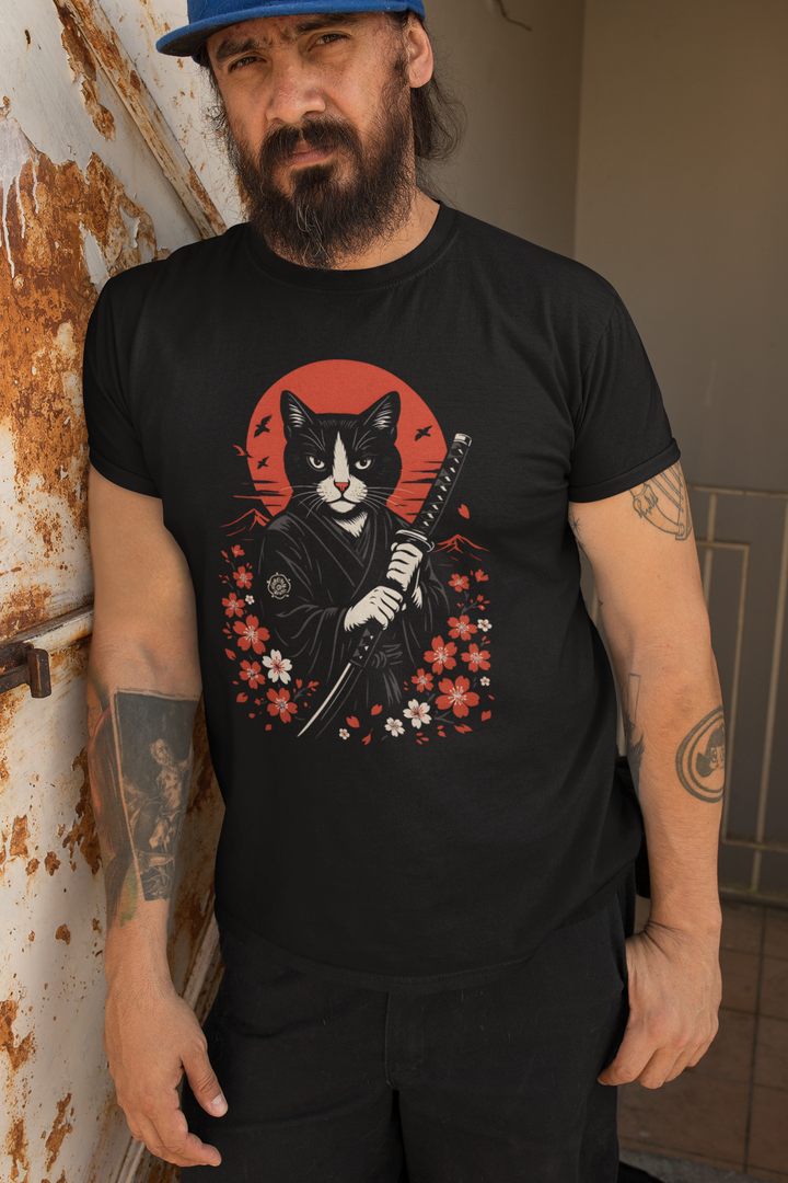 Black and White Samurai Cat Unisex T-Shirt