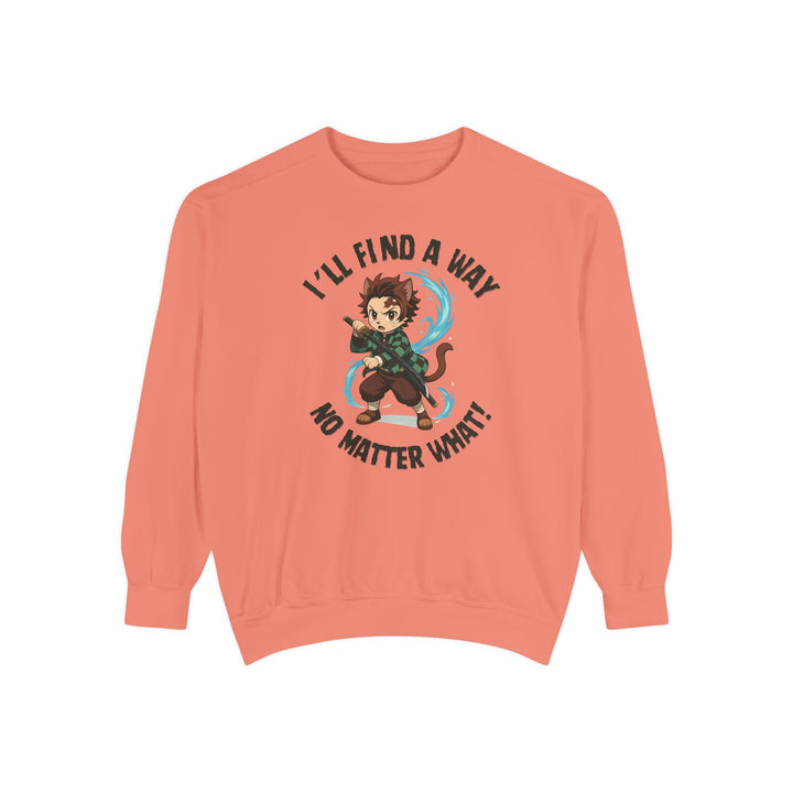Motivational Unisex Sweatshirt with an Anime-Inspired Cat Demon Slayer and the Slogan "I'll Find a Way No Matter What Inspirational Gift Cozy Fashion Everyday Wear Unique Statement Piece