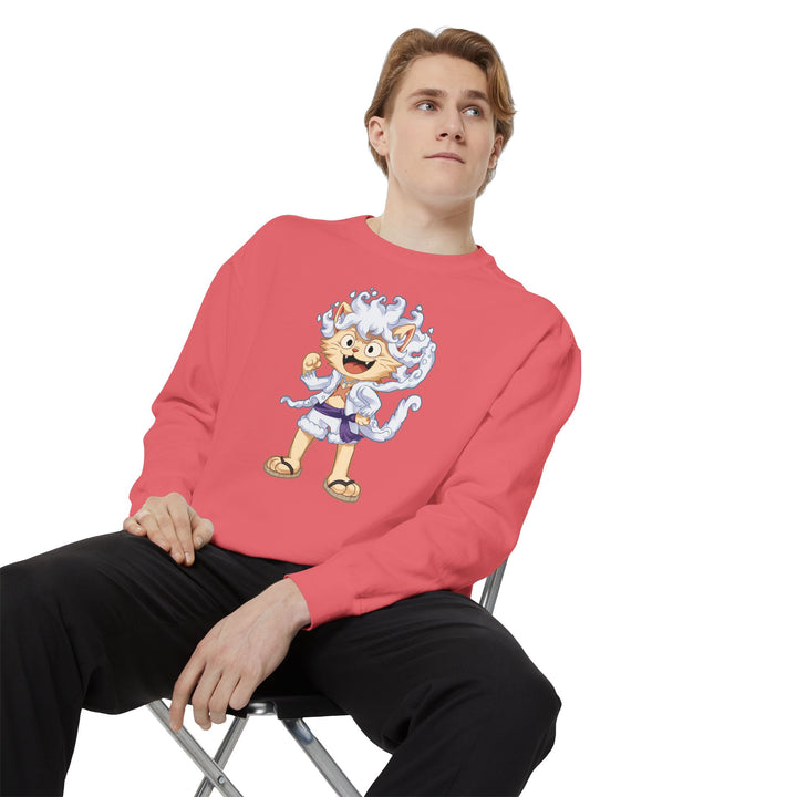 Cute Cat Character Sweatshirt Featuring a Whimsical Feline in a Cheerful Anime Inspired Pose for Fans of Unique Graphics Animal Lover Apparel Fun Fashion Casual Wear
