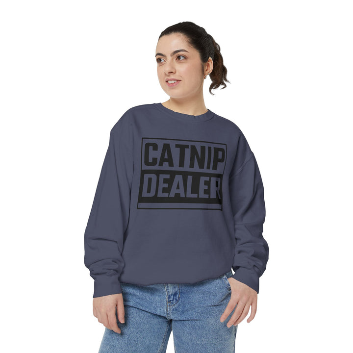 Catnip Dealer Sweatshirt Featuring a Bold and Humorous Black and White Typographic Design for Cat Lovers and Pet Owners Perfect Gift for Cat Parents Unisex Sweater for Every Season