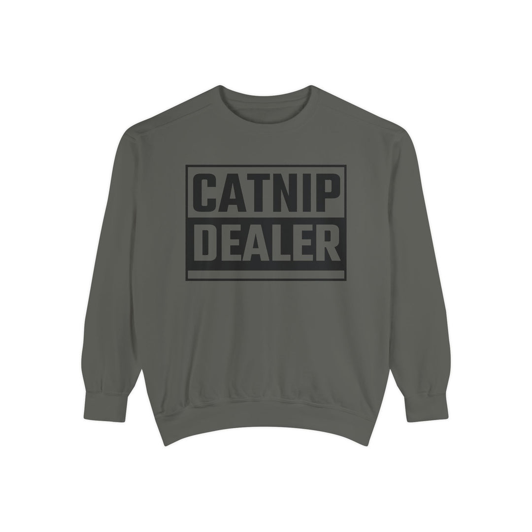 Catnip Dealer Sweatshirt Featuring a Bold and Humorous Black and White Typographic Design for Cat Lovers and Pet Owners Perfect Gift for Cat Parents Unisex Sweater for Every Season