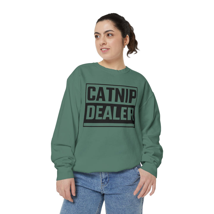 Catnip Dealer Sweatshirt Featuring a Bold and Humorous Black and White Typographic Design for Cat Lovers and Pet Owners Perfect Gift for Cat Parents Unisex Sweater for Every Season