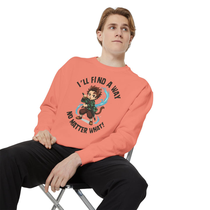 Motivational Unisex Sweatshirt with an Anime-Inspired Cat Demon Slayer and the Slogan "I'll Find a Way No Matter What Inspirational Gift Cozy Fashion Everyday Wear Unique Statement Piece