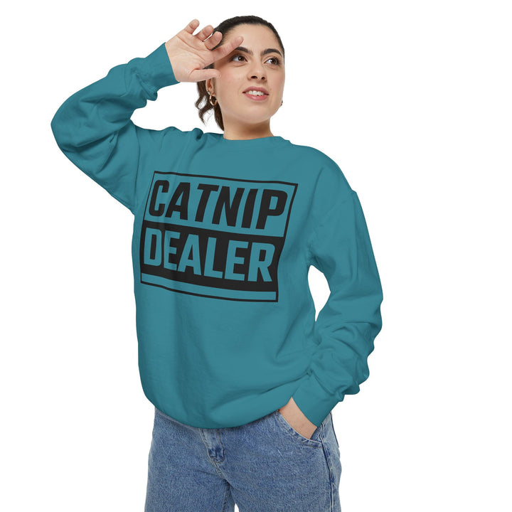 Catnip Dealer Sweatshirt Featuring a Bold and Humorous Black and White Typographic Design for Cat Lovers and Pet Owners Perfect Gift for Cat Parents Unisex Sweater for Every Season