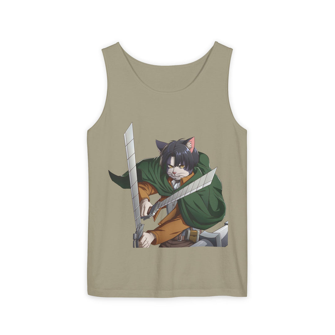 Anime Cat Warrior Tank Top, Unisex Graphic Tee, Cute Anime Apparel, Summer Fashion, Gift for Anime Fans