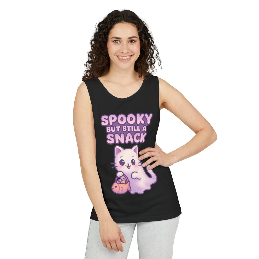 Spooky Snack Unisex Tank Top, Cute Cat Shirt, Halloween Apparel, Casual Wear, Gift for Cat Lovers, Summer Style