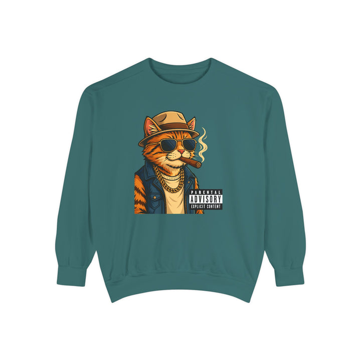 Cool Cat Vintage Sweatshirt with a Black Cat Eating Ramen in a Japanese Ukiyo-e Woodblock Art Style