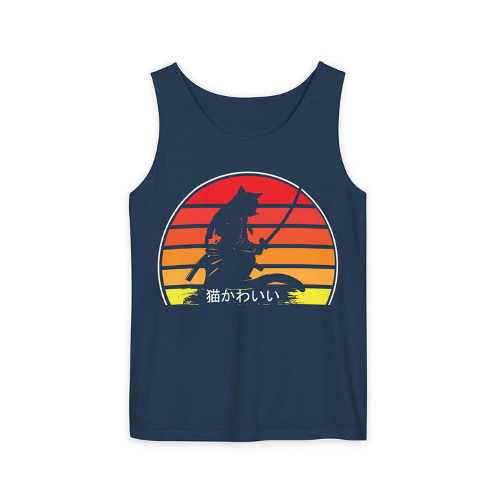 Sunset Cat Tank Top, Unisex Summer Top, Beachwear, Casual Workout Shirt, Gift for Cat Lovers