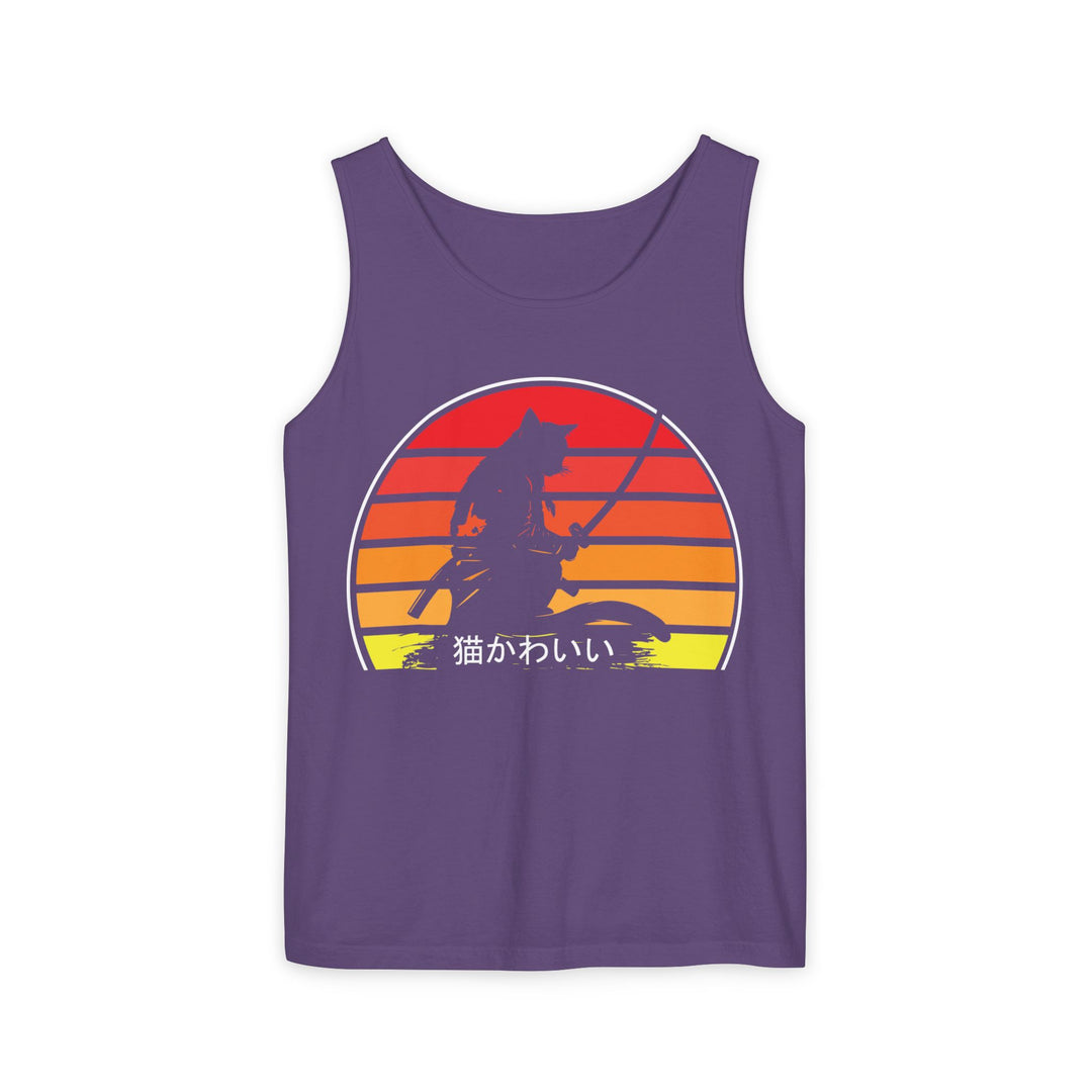 Sunset Cat Tank Top, Unisex Summer Top, Beachwear, Casual Workout Shirt, Gift for Cat Lovers