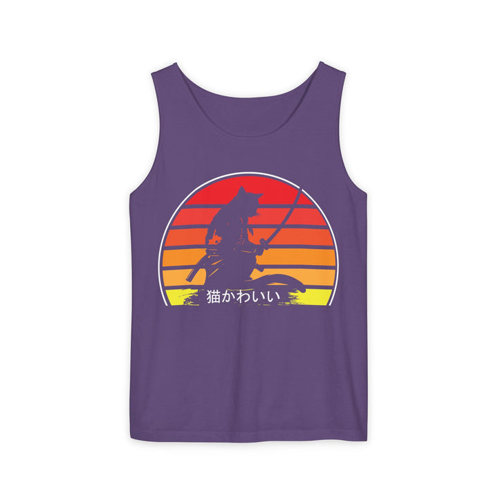 Sunset Cat Tank Top, Unisex Summer Top, Beachwear, Casual Workout Shirt, Gift for Cat Lovers