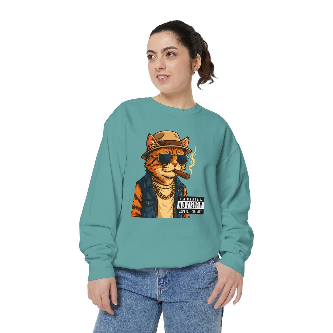 Cool Cat Vintage Sweatshirt with a Black Cat Eating Ramen in a Japanese Ukiyo-e Woodblock Art Style