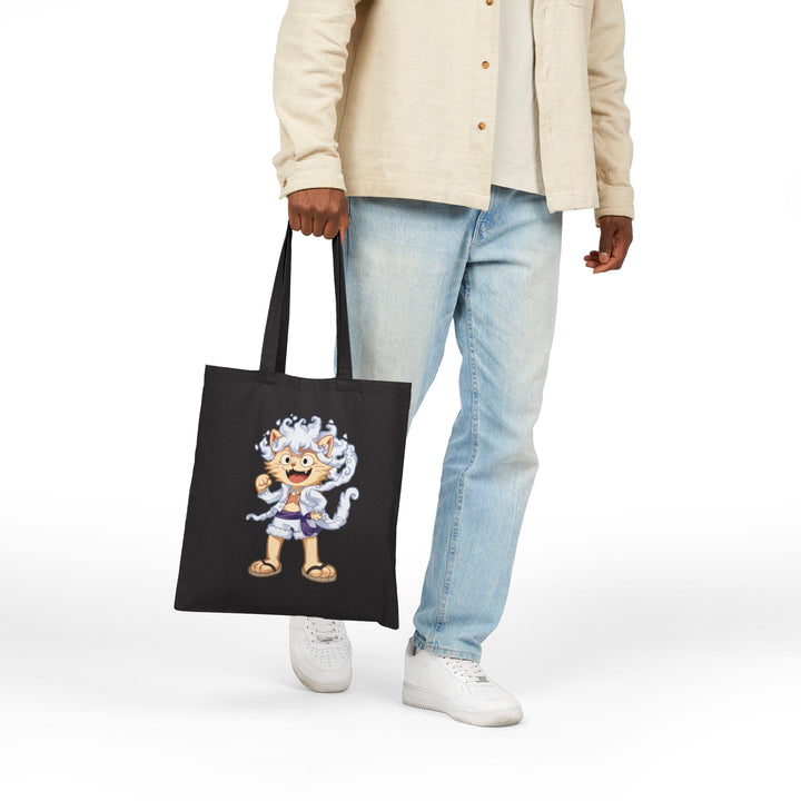 Cute Cat Character Cotton Canvas Tote Bag, Eco-Friendly Shopping Bag, Fun Animal Design Tote, Gift for Cat Lovers, Reusable Grocery Bag