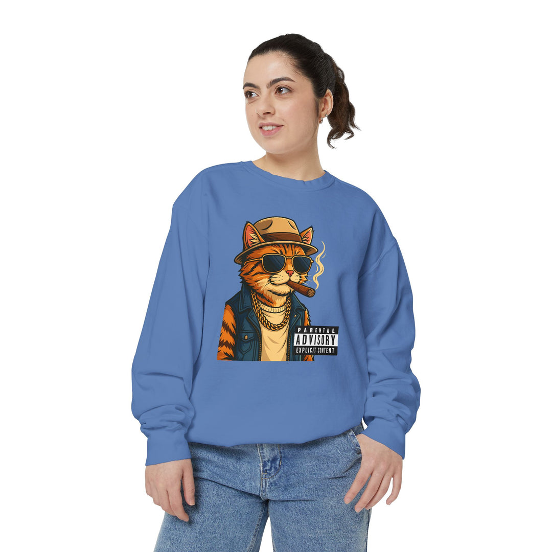 Cool Cat Vintage Sweatshirt with a Black Cat Eating Ramen in a Japanese Ukiyo-e Woodblock Art Style