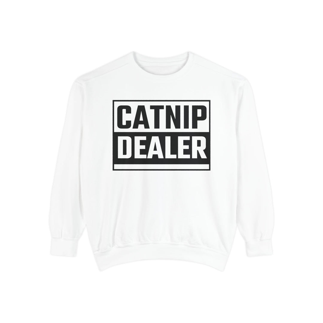 Catnip Dealer Sweatshirt Featuring a Bold and Humorous Black and White Typographic Design for Cat Lovers and Pet Owners Perfect Gift for Cat Parents Unisex Sweater for Every Season