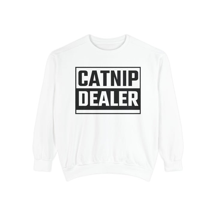 Catnip Dealer Sweatshirt Featuring a Bold and Humorous Black and White Typographic Design for Cat Lovers and Pet Owners Perfect Gift for Cat Parents Unisex Sweater for Every Season