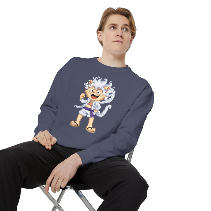 Cute Cat Character Sweatshirt Featuring a Whimsical Feline in a Cheerful Anime Inspired Pose for Fans of Unique Graphics Animal Lover Apparel Fun Fashion Casual Wear