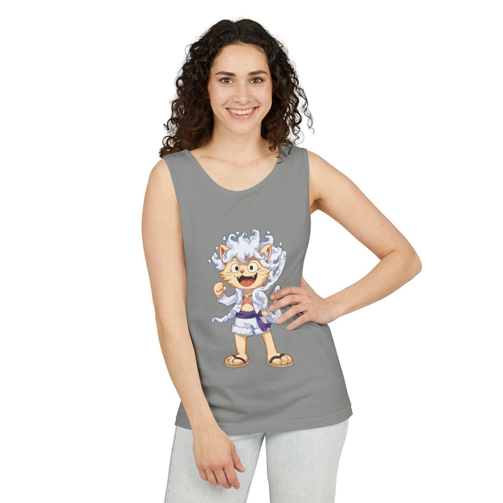 Whimsical Cat Tank Top, Unisex Funny Summer Shirt, Lightweight Graphic Top, Gift for Cat Lovers, Perfect for Beach Days, Casual Comfort Wear