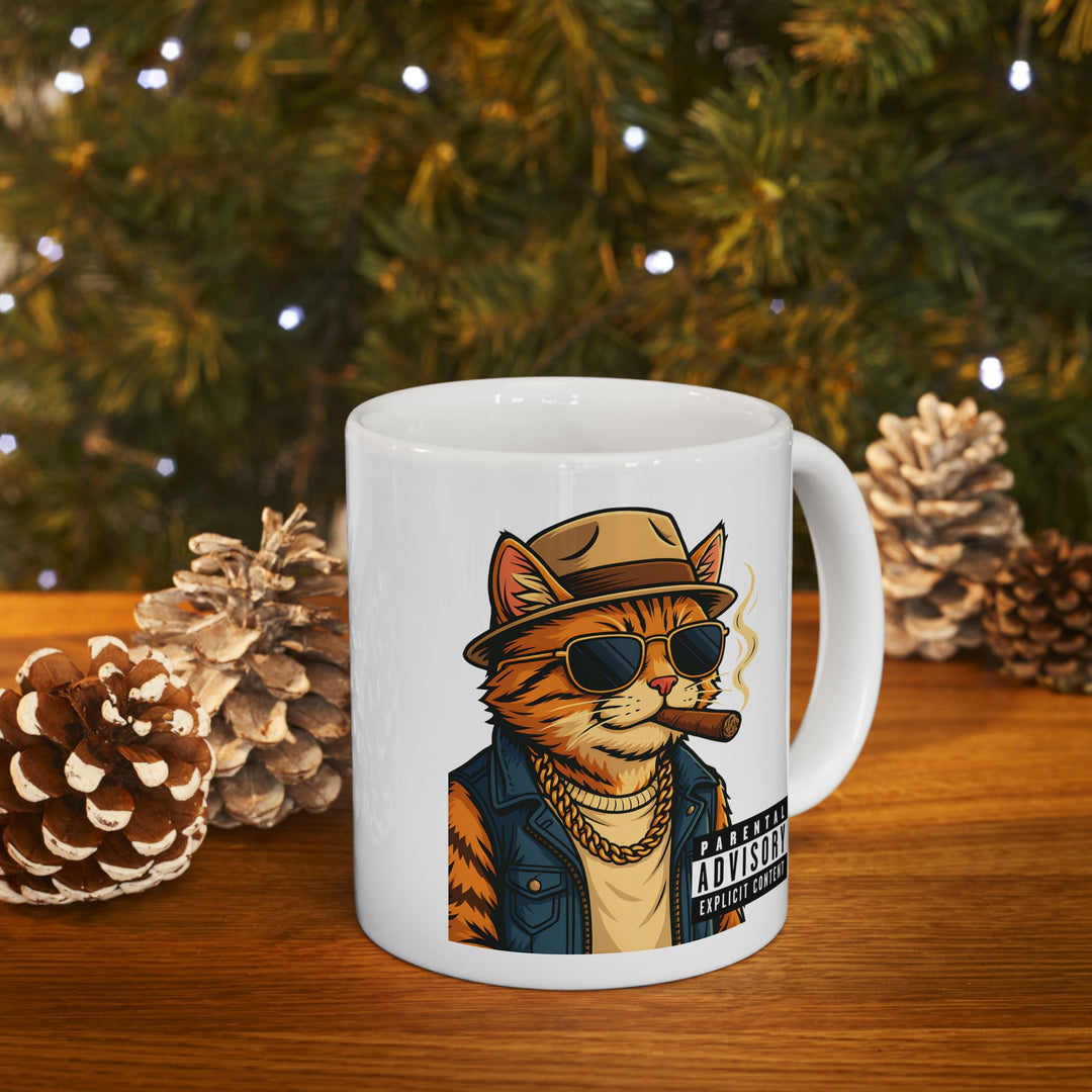 Cool Cat Ceramic Mug - Quirky Animal Lover Gift, Coffee Mug, Fun Tea Cup, Unique Kitchen Decor, Gift for Cat Owners