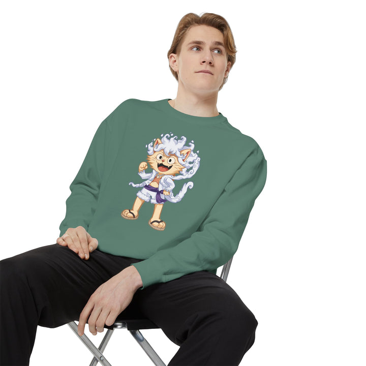 Cute Cat Character Sweatshirt Featuring a Whimsical Feline in a Cheerful Anime Inspired Pose for Fans of Unique Graphics Animal Lover Apparel Fun Fashion Casual Wear