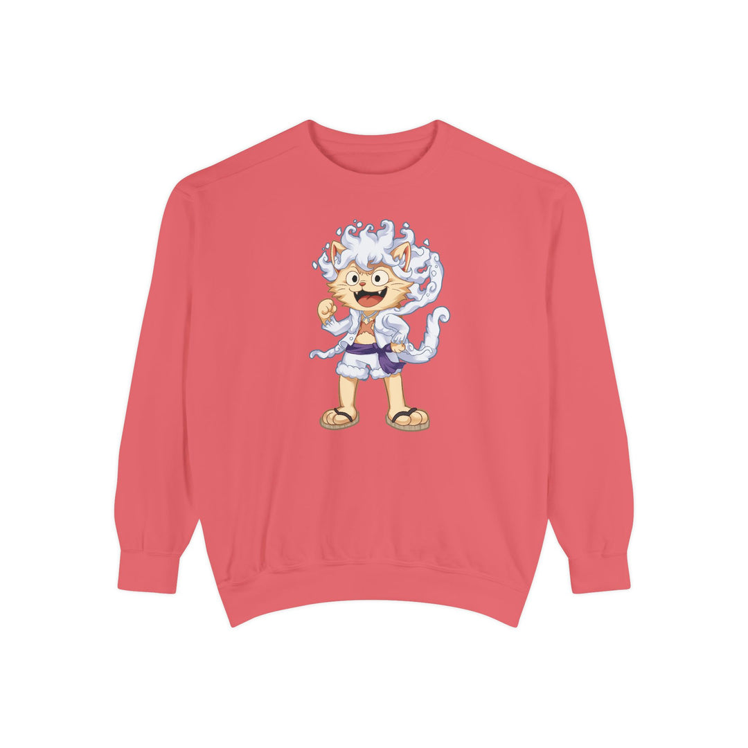 Cute Cat Character Sweatshirt Featuring a Whimsical Feline in a Cheerful Anime Inspired Pose for Fans of Unique Graphics Animal Lover Apparel Fun Fashion Casual Wear