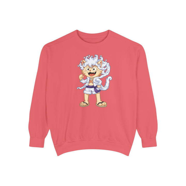 Cute Cat Character Sweatshirt Featuring a Whimsical Feline in a Cheerful Anime Inspired Pose for Fans of Unique Graphics Animal Lover Apparel Fun Fashion Casual Wear