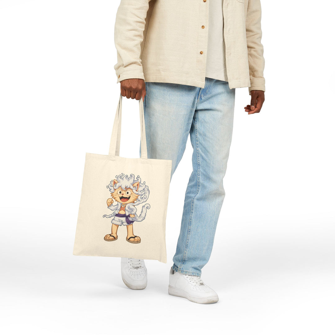 Cute Cat Character Cotton Canvas Tote Bag, Eco-Friendly Shopping Bag, Fun Animal Design Tote, Gift for Cat Lovers, Reusable Grocery Bag