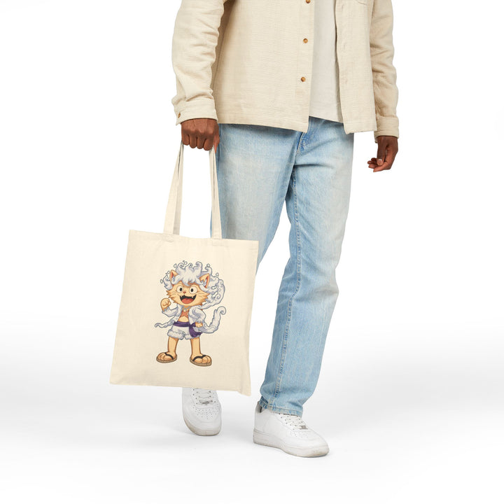 Cute Cat Character Cotton Canvas Tote Bag, Eco-Friendly Shopping Bag, Fun Animal Design Tote, Gift for Cat Lovers, Reusable Grocery Bag