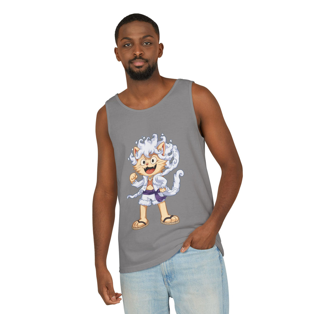 Whimsical Cat Tank Top, Unisex Funny Summer Shirt, Lightweight Graphic Top, Gift for Cat Lovers, Perfect for Beach Days, Casual Comfort Wear