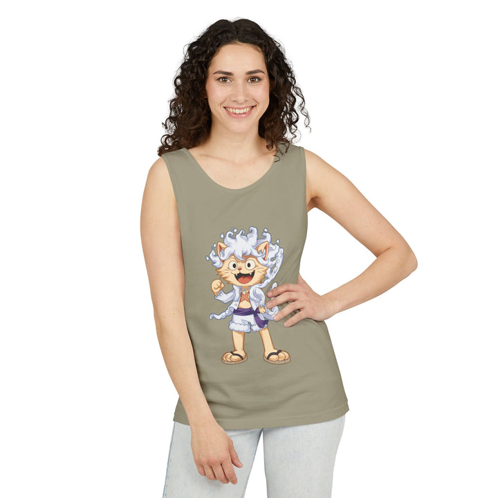 Whimsical Cat Tank Top, Unisex Funny Summer Shirt, Lightweight Graphic Top, Gift for Cat Lovers, Perfect for Beach Days, Casual Comfort Wear