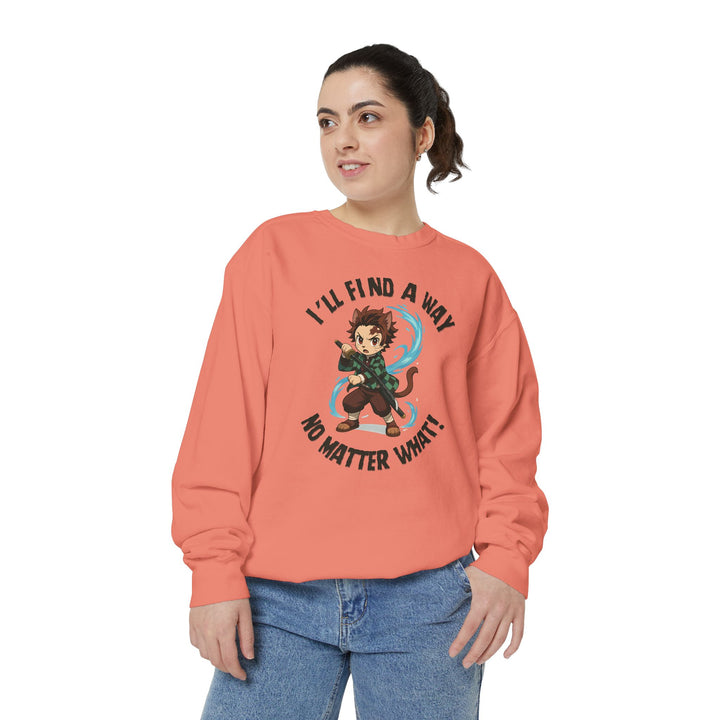 Motivational Unisex Sweatshirt with an Anime-Inspired Cat Demon Slayer and the Slogan "I'll Find a Way No Matter What Inspirational Gift Cozy Fashion Everyday Wear Unique Statement Piece