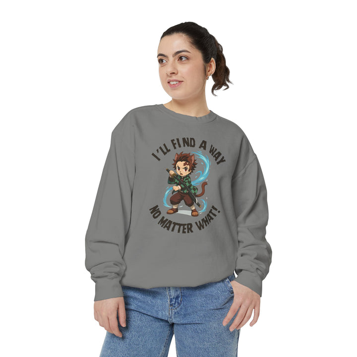Motivational Unisex Sweatshirt with an Anime-Inspired Cat Demon Slayer and the Slogan "I'll Find a Way No Matter What Inspirational Gift Cozy Fashion Everyday Wear Unique Statement Piece