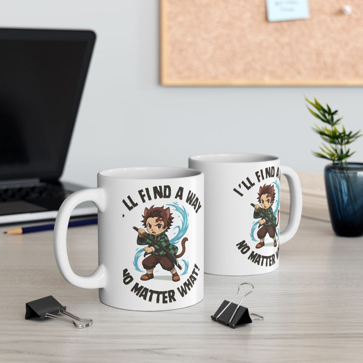 Motivational Ceramic Mug with an Anime-Inspired Cat Demon Slayer and the Slogan I'll Find a Way No Matter What Cute Coffee Mug Inspirational Drinkware Gift for Students Funny Character Mug