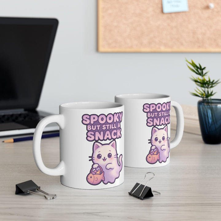 Spooky Snack Ceramic Mug - Perfect for Halloween, Coffee Lovers, Cute Gift, 11oz/15oz Mugs, Cat Lovers