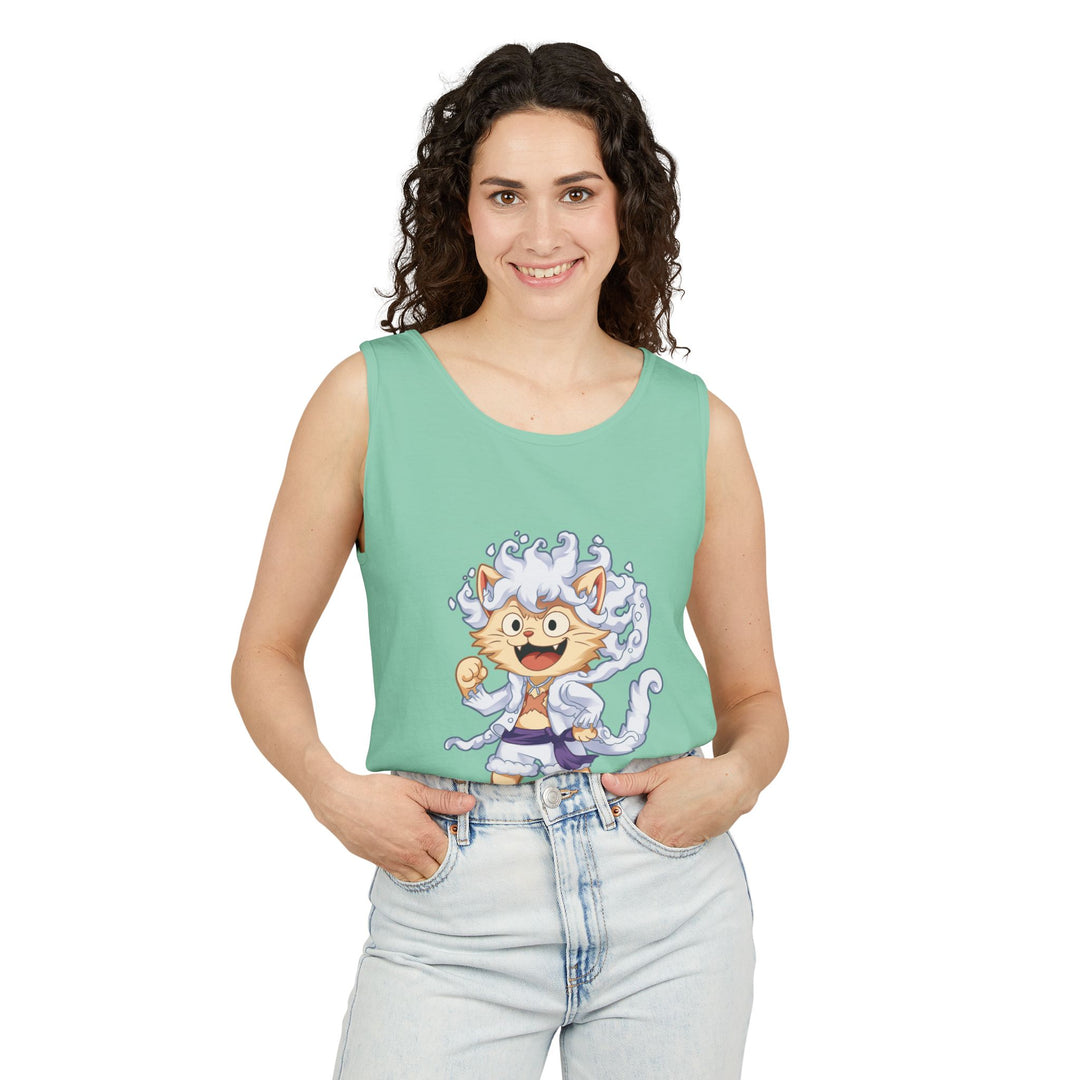Whimsical Cat Tank Top, Unisex Funny Summer Shirt, Lightweight Graphic Top, Gift for Cat Lovers, Perfect for Beach Days, Casual Comfort Wear