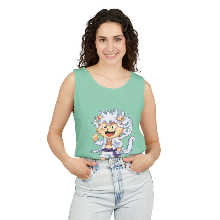 Whimsical Cat Tank Top, Unisex Funny Summer Shirt, Lightweight Graphic Top, Gift for Cat Lovers, Perfect for Beach Days, Casual Comfort Wear