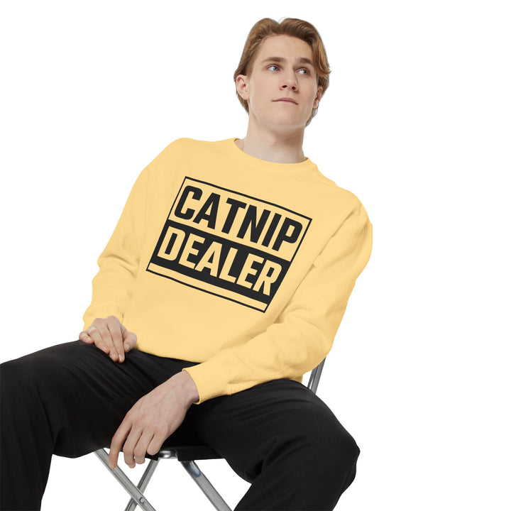 Catnip Dealer Sweatshirt Featuring a Bold and Humorous Black and White Typographic Design for Cat Lovers and Pet Owners Perfect Gift for Cat Parents Unisex Sweater for Every Season