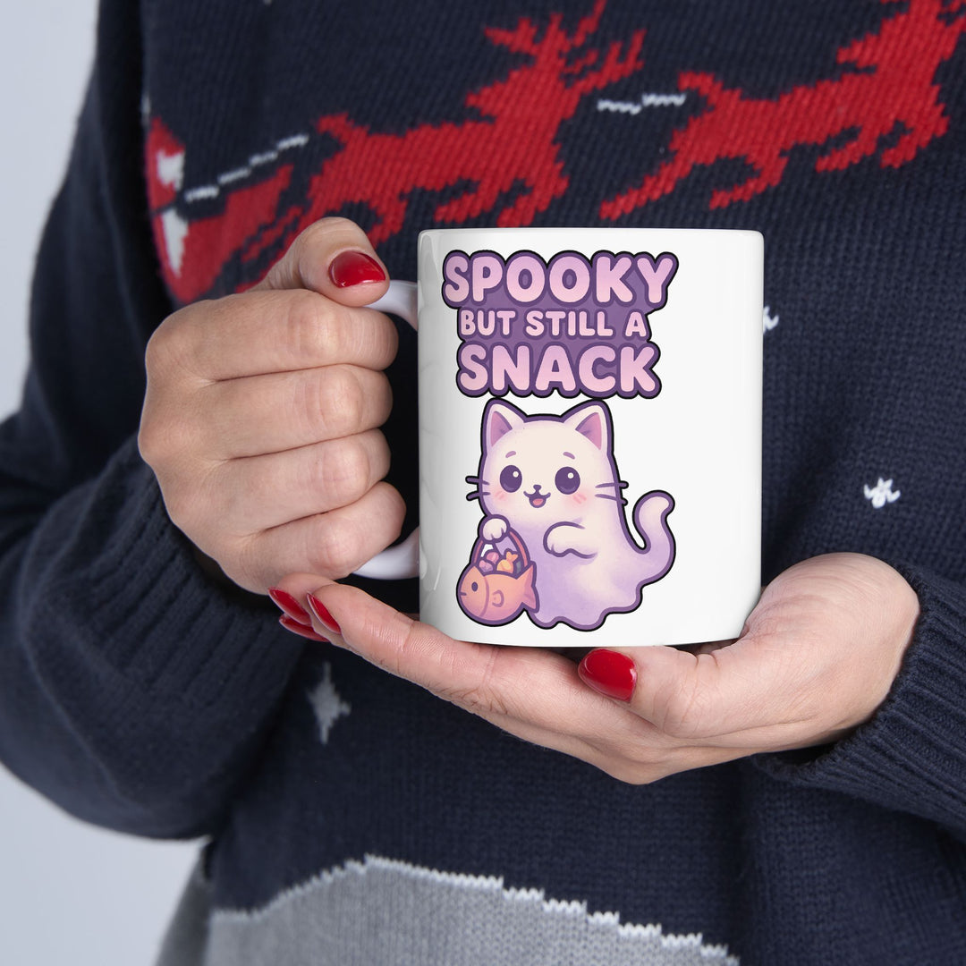 Spooky Snack Ceramic Mug - Perfect for Halloween, Coffee Lovers, Cute Gift, 11oz/15oz Mugs, Cat Lovers