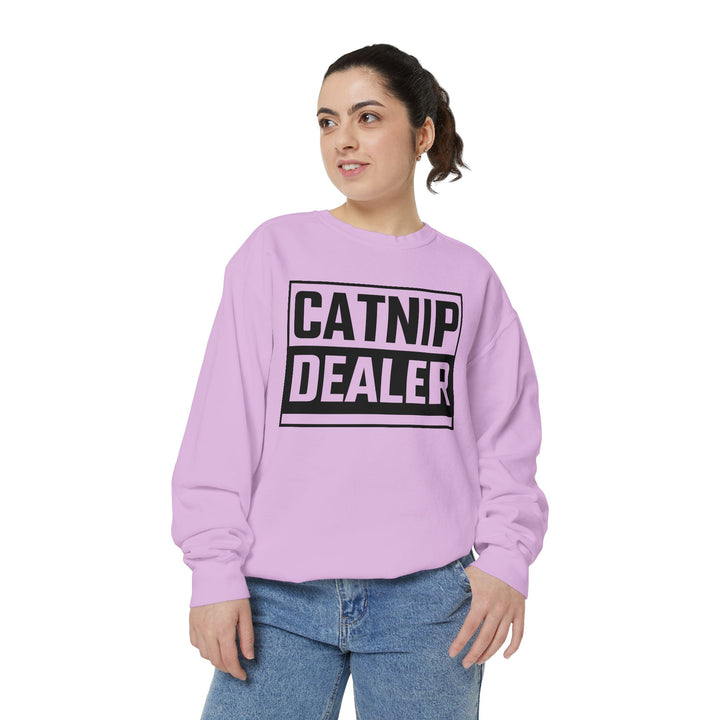 Catnip Dealer Sweatshirt Featuring a Bold and Humorous Black and White Typographic Design for Cat Lovers and Pet Owners Perfect Gift for Cat Parents Unisex Sweater for Every Season
