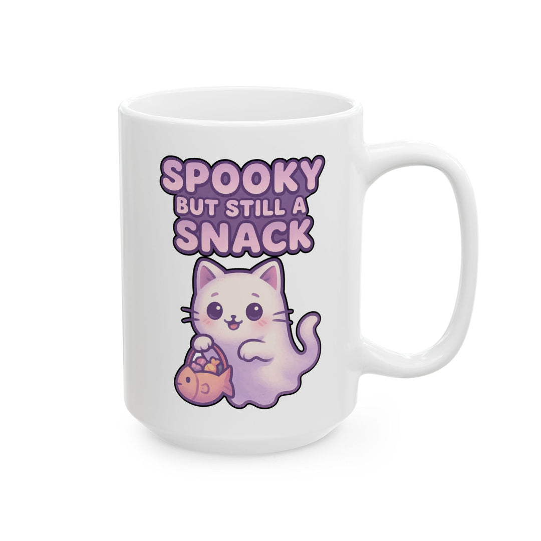Spooky Snack Ceramic Mug - Perfect for Halloween, Coffee Lovers, Cute Gift, 11oz/15oz Mugs, Cat Lovers