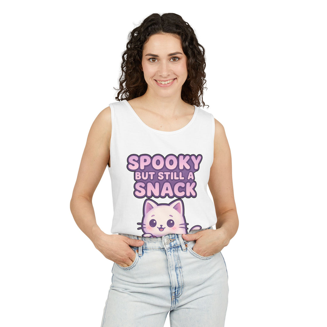 Spooky Snack Unisex Tank Top, Cute Cat Shirt, Halloween Apparel, Casual Wear, Gift for Cat Lovers, Summer Style