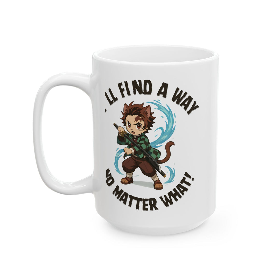 Motivational Ceramic Mug with an Anime-Inspired Cat Demon Slayer and the Slogan I'll Find a Way No Matter What Cute Coffee Mug Inspirational Drinkware Gift for Students Funny Character Mug